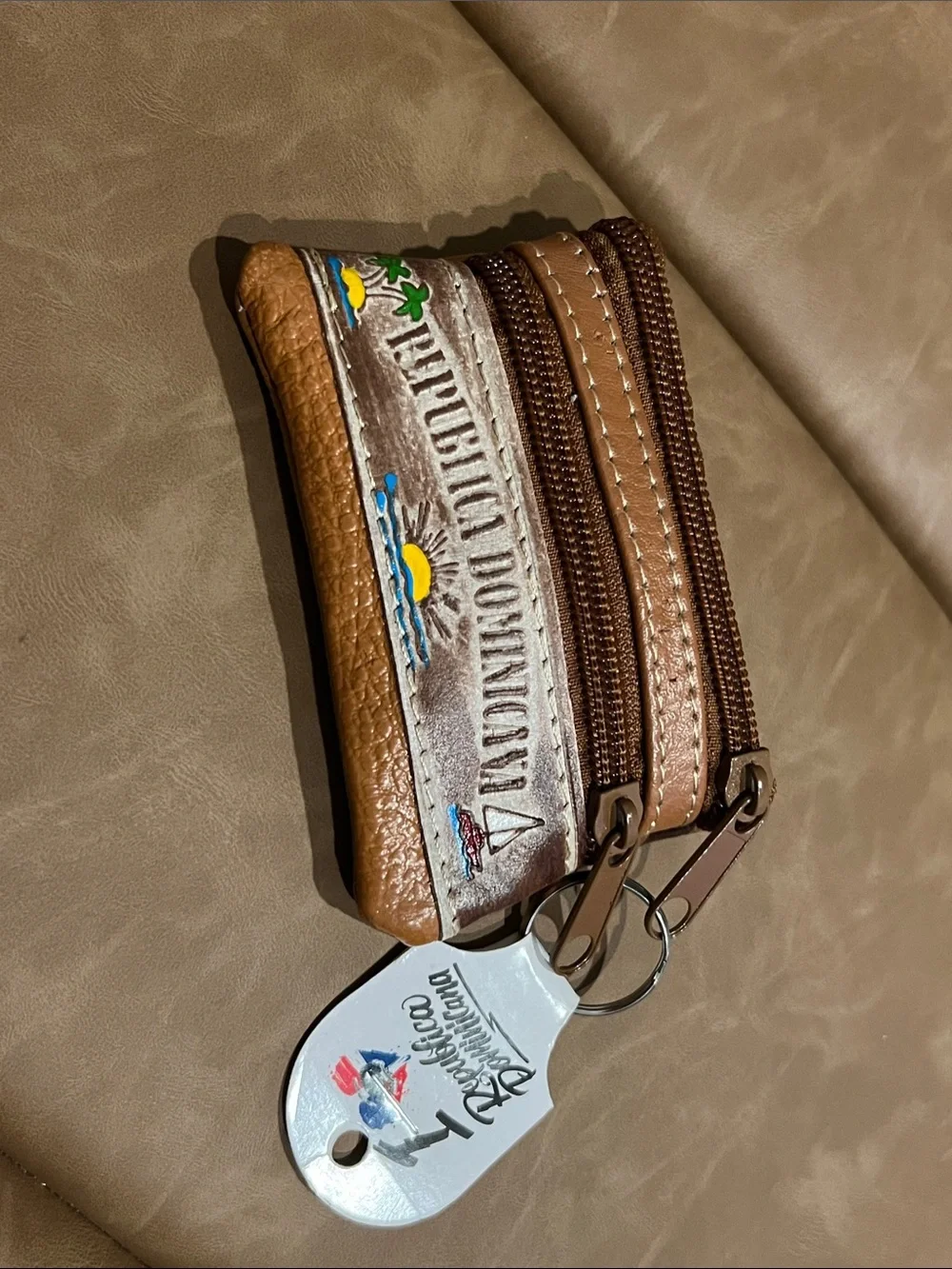 Republica Dominicana Brown Leather Zip Pouch